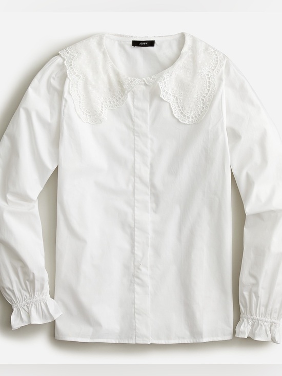 J. Crew Tops - J. Crew Women’s Lace White Eyelet Collar Poplin Long-Sleeve Shirt Small
